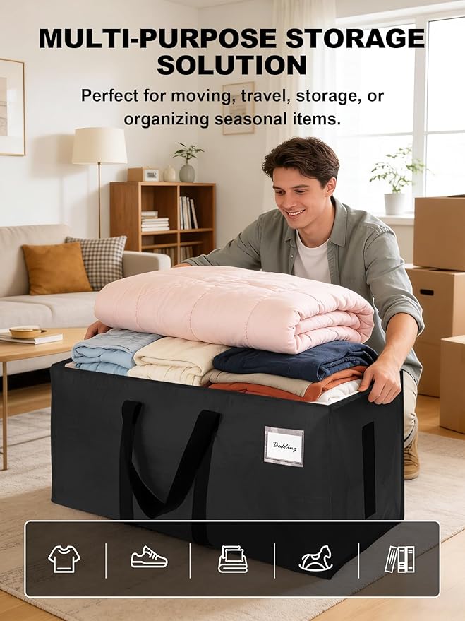 HOMESURE Supports 200lbs Heavy Duty Moving Bags - Strong Zipper & Wrap-Around Handles - Water-Resistant Storage Totes, Durable Alternative to Moving Boxes - 40 Pack - Black