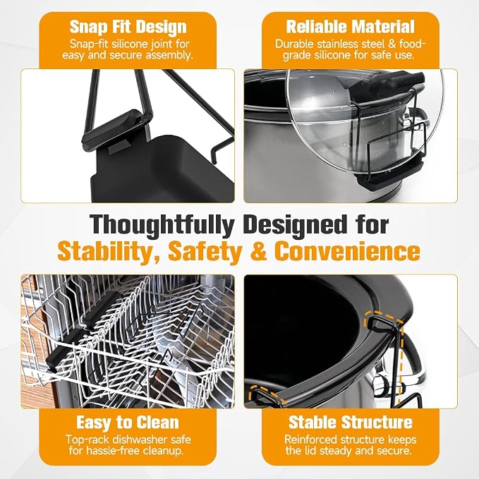 SOPHICO Crock Pot Lid Holder for Most Slow Cookers, Black, 2 Pack | Mess-Free & Hands-Free Pot Lid Organizer while Cooking, Keeps Countertop No Mess, Stainless Steel Rack with Silicone Sink