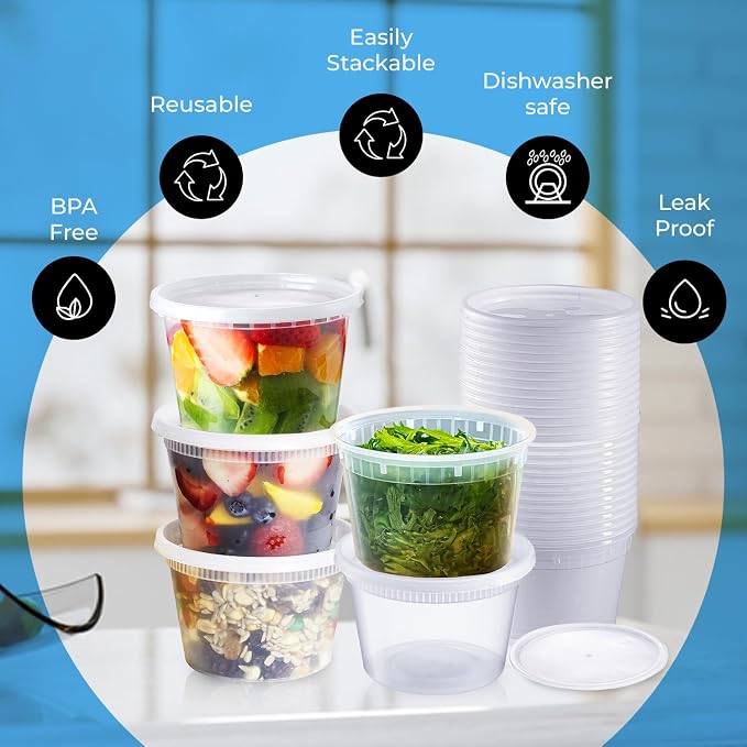 Deli Containers with Lids, Food Storage Containers with Lids 16 oz (16 oz - 48 Sets)
