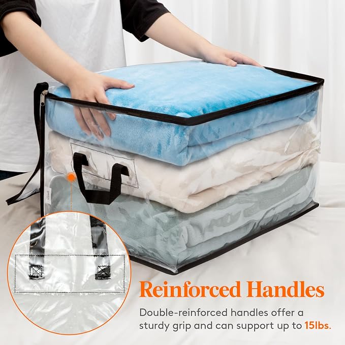 Lifewit 4 Pack Clear Clothes Storage Bags, 60L Plastic Blanket Vinyl Foldable Moving Bags with Zipper, Closet Organizers and Storage Containers for Bedding, Duvet, Pillow