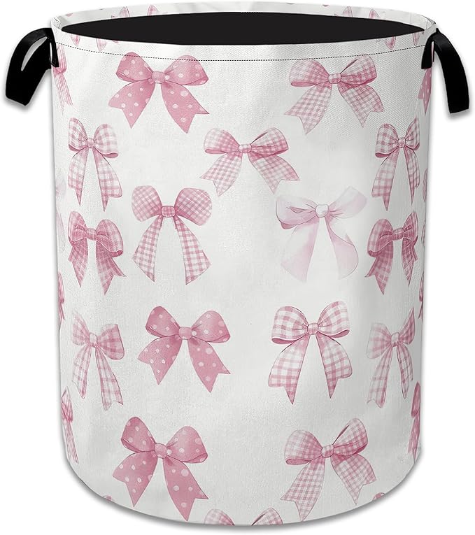Pink Bowknot Laundry Basket Collapsible Laundry Hamper, Oxford Cloth Storage Bin for Room/Bathroom/Bedroom/Dormitories 16" X 20.8"