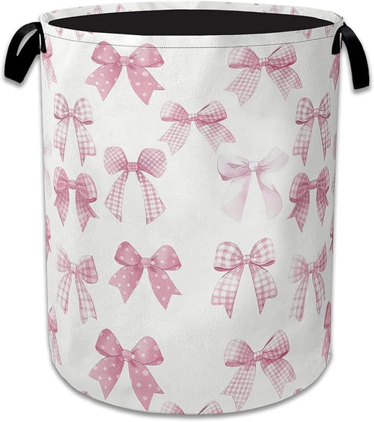 Pink Bowknot Laundry Basket Collapsible Laundry Hamper, Oxford Cloth Storage Bin for Room/Bathroom/Bedroom/Dormitories 16" X 20.8"