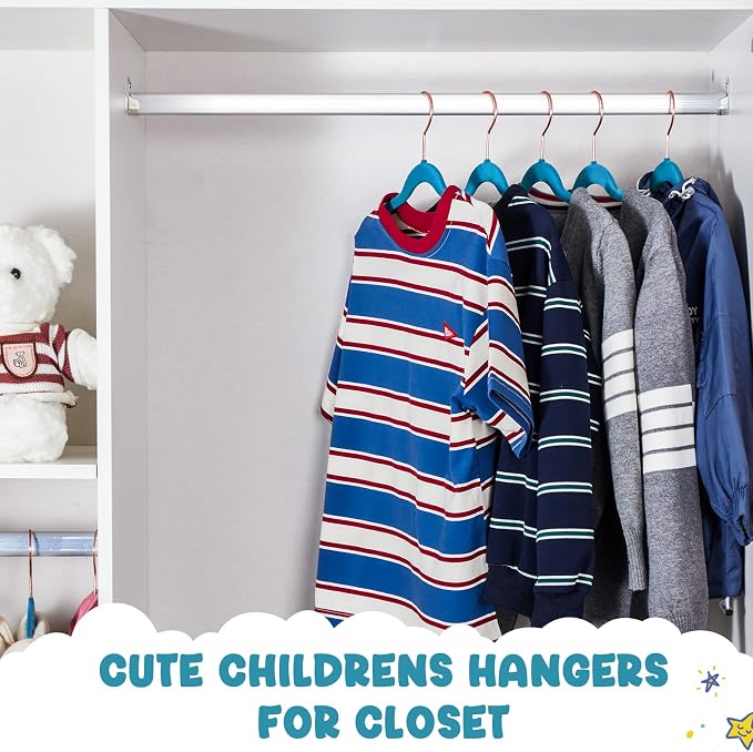 HOUSE DAY Velvet Kids Hangers 60 Pack, Premium Childrens Hangers for Closet, Ultra Thin Cute Clothes Hanger, Non Slip Small Felt Hanger 14 Inch for Kids Clothes, Light Blue