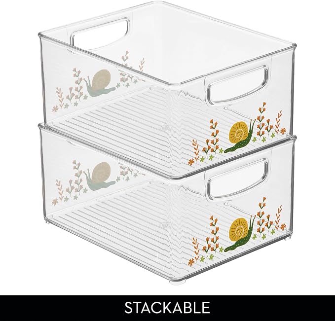 iDesign Bathroom Organizer Bin with Decorative Print - Stackable Plastic Storage Basket for Makeup & Vanity Organization - Clear