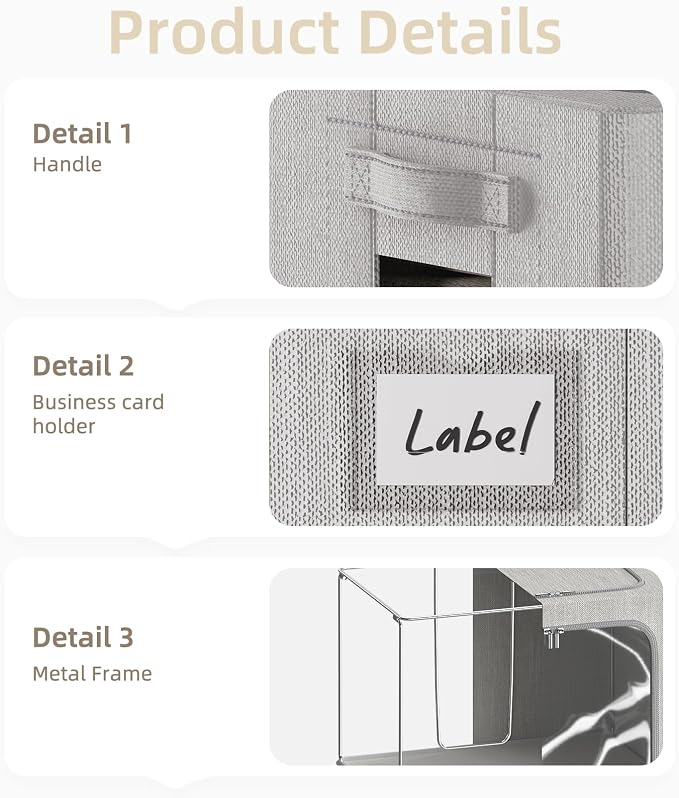 FHSQX 2 Pack Clothes Storage Bins, Light Gray, 16.5x12.2x12.2 Inch | ‎Portable, Large Clear Window, Stackable, Durable Handles, Foldable