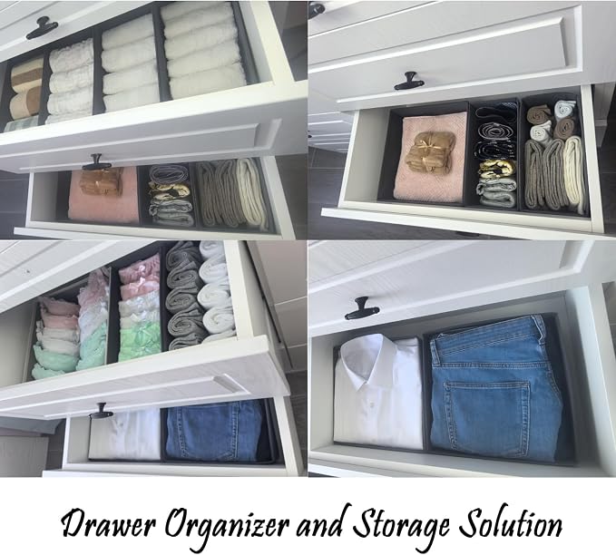 Bructhun Sock Drawer Organizer 9 Pack - Collapsible Fabric Storage Bins for Underwear Divider, Small Closet Organizers with 9 Compartments, Beige