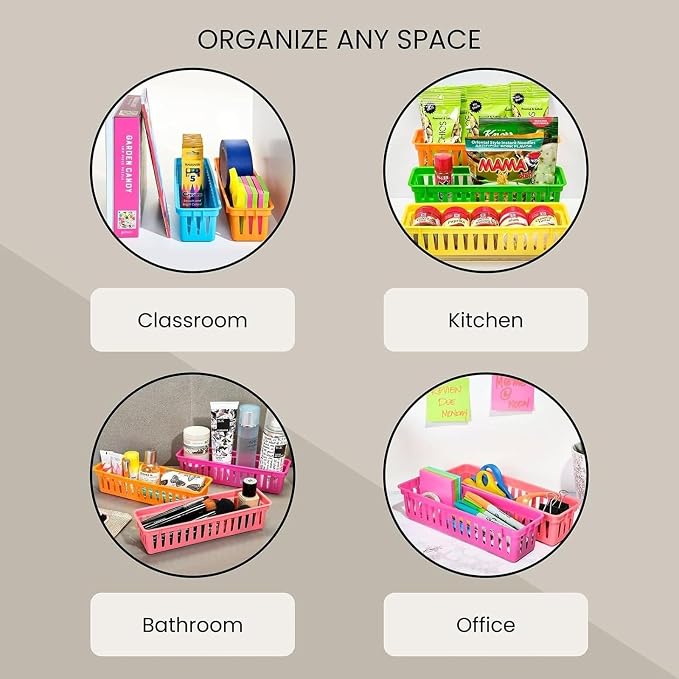 Juvale 24-Pack Pencil Holder Trays and Organization Baskets - Plastic Caddy for Desk and Elementary Teacher Supplies for Classroom Decoration
