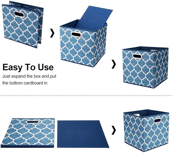Cloth Storage Bins Set of 4 Thick Fabric Drawers Foldable Cubes Basket Organizer Container with Dual Metal Handles for Shelf Cabinet Bookcase Boxes Navy-Blue 13x13x13 inch