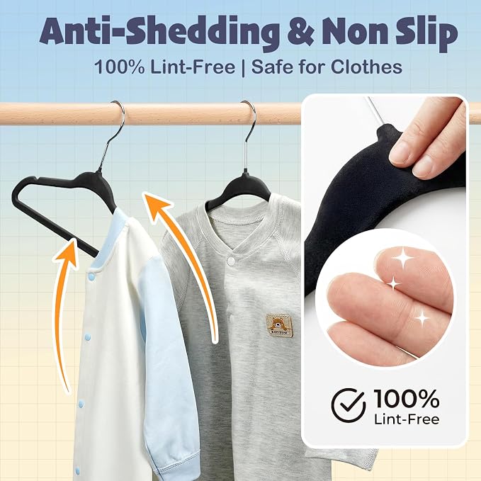 HOUSE DAY 11 Inch Black Velvet Baby Hangers 20 Pack, Premium Kids Hangers for Children, Infant & Toddler Clothes, Durable Non Slip Baby Felt Hanger for Closet, Ideal for Everyday Use