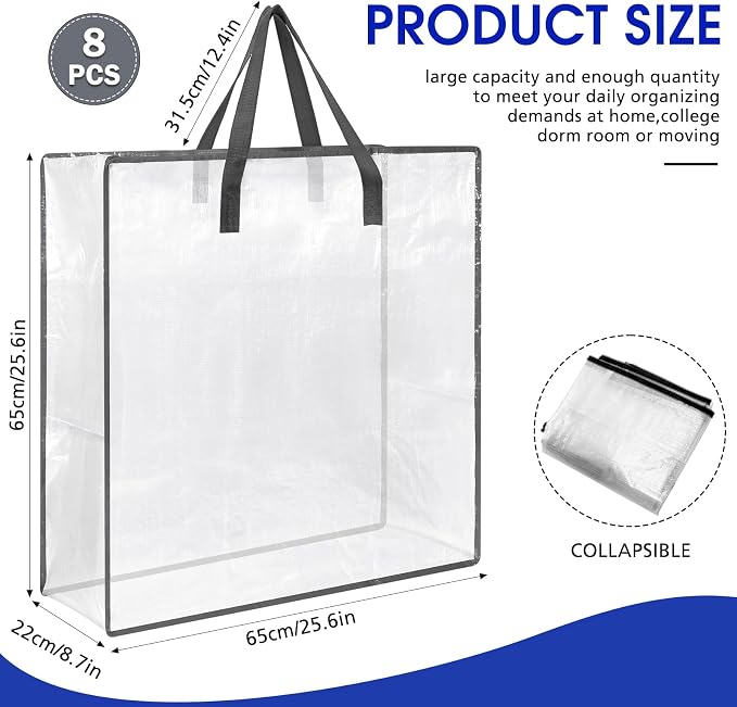 8 Pcs Clear Wreath Storage Bags 26 Inch Garland Container Door Garland Holiday Wreath Storage Holder with Handle and Zipper Heavy Duty Plastic Packing Totes(Gray)