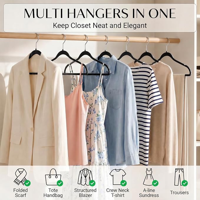SMARTOR Plastic Hangers 50 Pack, Heavy Duty Plastic Hangers for Clothes - Non-Velvet Slim Hangers with 360° Swivel Hook & Clothes Thin Hanger - Durable Coat Hangars, Space Saving Hanger - Black