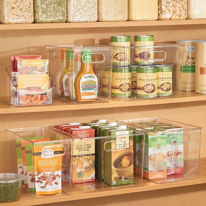 mDesign Plastic Modern Kitchen, Pantry Food Storage Container Bin w/ Handles - Cabinet, Fridge/Freezer, Countertop Organizer - Snacks/Drink/Appliances; Ligne Collection, Clear, 10x8x7.75 (Pack of 1)