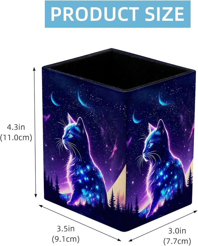 Pen Holder for Desk, Fantasy Purple Starry Sky Cat Pencil Holder, Pen Cup Functional Desk Organizer for Office Supplies