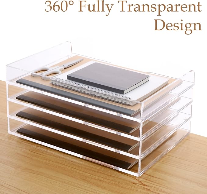 SANRUI 2-Tier Acrylic Paper Tray Organizer, Clear Stackable File Organizer for Desk, Paper Sorter Desk Organizer for Home Office Supplies