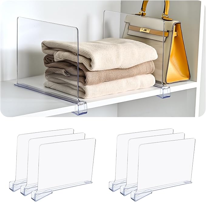 Shelf Dividers，Vertical Purse Organizer for Closet，Thickened and Sturdy Shelf Organizer for Sweater, Shirts, Handbags,8" Tall x 11" (6 Pcs)