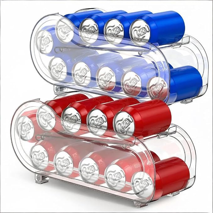 2 Pack Auto-Rolling Soda Can Organizer for Refrigerator/Fridge, Upgraded Soda Can Dispenser & Holder for Pantry Storage 10 Standard Size 12oz/ 11.2oz/ 355ml/ 330ml Drink Short Cans (Clear)