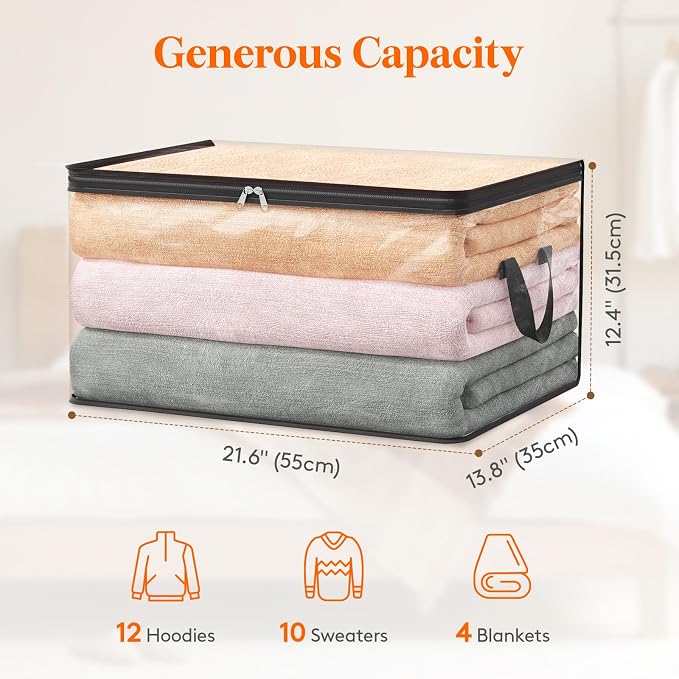 Lifewit 8 Pack Clear Clothes Storage Bags, 60L Plastic Blanket Vinyl Foldable Moving Bags with Zipper, Closet Organizers and Storage Containers for Bedding, Duvet, Pillow