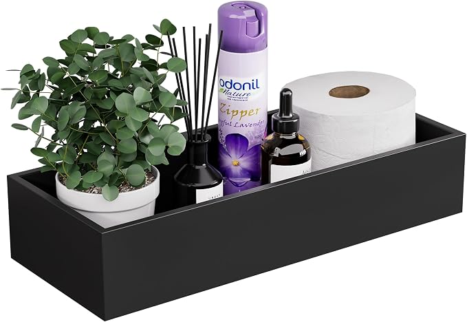 ZHWS Toilet Paper Basket, Bathroom Basket for Counter Toiletires Decor Towel TP, Back of Toilet Organizer Storage, Guest Toilet Tank Tray, Vanity Tray for Perfume Makeup Kitchen 15"x6"x3" Black