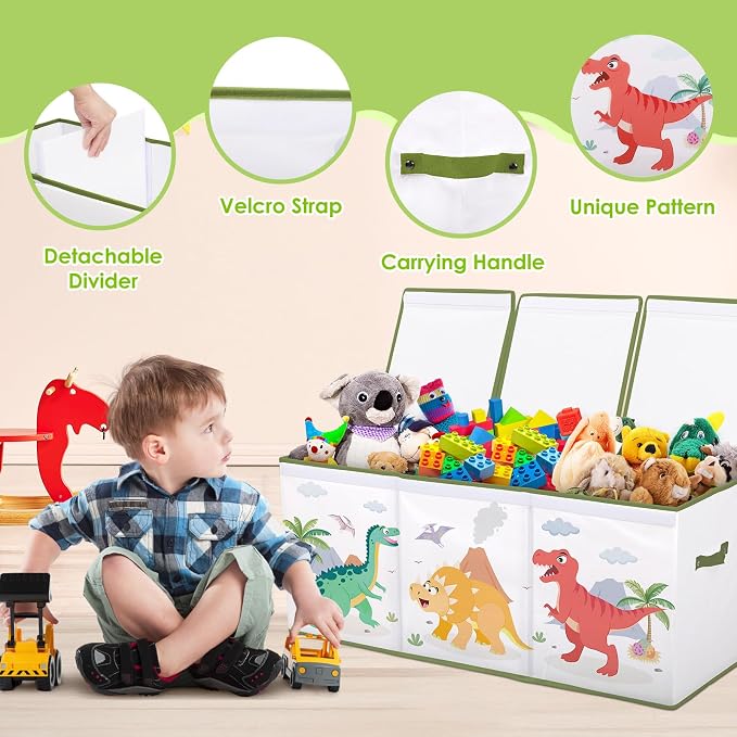 Toy Storage Bin with Lids,Extra Large Toy Box Chest with Handles for Kids Boys Girls,Collapsible Storage Organizer Box Bin Basket for Bedroom,Playroom, Nursery,37.8"x12.6" x15.7",Dinosaur