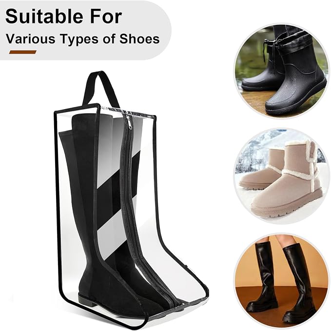 CiBiZi 2Pack Black Tall Boot Bags Organizer for Travel Waterproof Cowboy Boots Bags for Storage Portable Shoe Travel Bags for Women Men Hangable Ski Boot Bags Dust-free Shoe Bags(Clear Large)