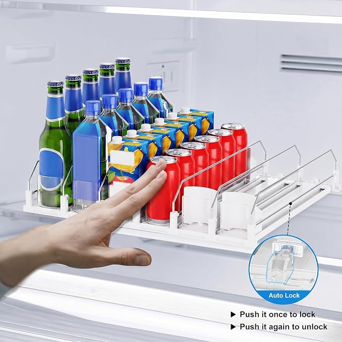 Dayacoco Drink Organizer,Soda Drink Dispenser For Fridge,Fridge Can Drink Organizer,12oz 16oz 20oz-Soda Automatic Dispenser For Fridge And Adjustable Width-Holds Up To 30 Cans,6 Rows