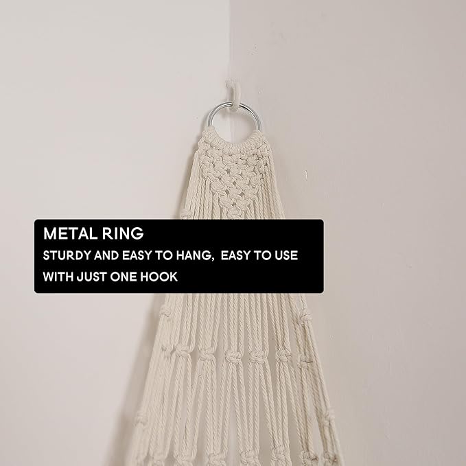 Amdermi Stuffed Animal Hammock Corner, Boho Macrame Plush Toy Storage Net for Wall, Hanging Stuffed Animal Holder for Nursery, Playroom, Kids Room, Cream