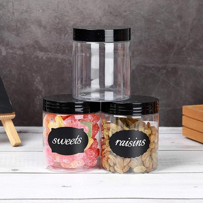 Dabacc 8 OZ Plastic Jars with Lids, 24 Pack Clear Plastic Slime Containers for Kitchen and Household Food Storage of Dry Goods, Creams and More, BPA Free
