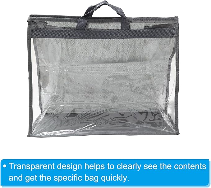 PATIKIL Handbag Dust Bags, 2 Pack Clear Purse Storage Organizer L Size PVC Dustproof Handbag Cover Transparent Purse Protector, Gray