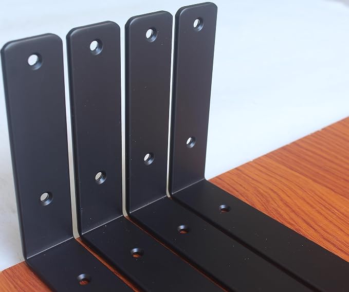 24 Pack - L 8" x H 6" x W1.5, 5mm Thick Black L Shelf Bracket, Iron Shelf Brackets, Metal Shelf Brackets, Floating Shelf, Shelf Supports with Screws