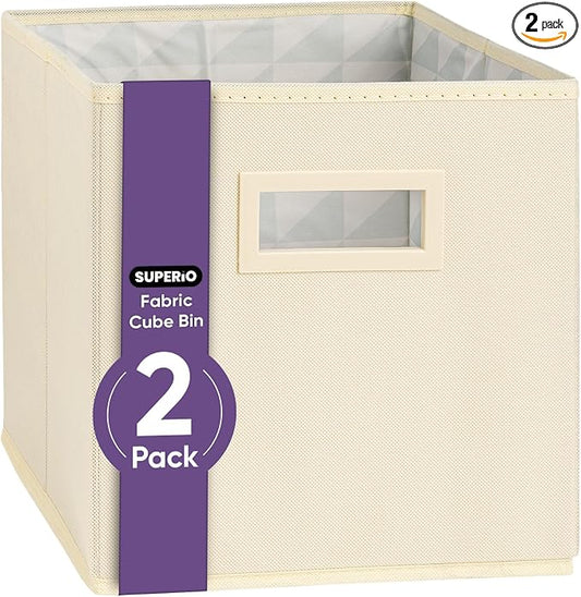 Superio Collapsible Storage Bins For Organization And Storage, Closet Organizers And Storage, Dorm Room Storage, Storage Containers, Laundry Room Organization, Cream 2-pack