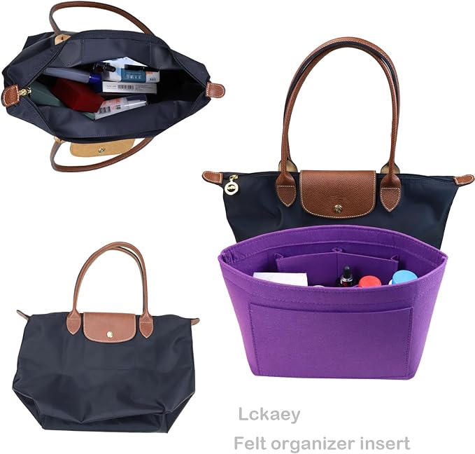 Lckaey bag Organizer Insert for Longchamp Pliage Neo(Large) Handbags Insert Organizer 1012purple-L