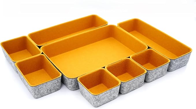 Welaxy 8-Piece Felt Drawer Organizers Curry Desk Tray Makeup Storage