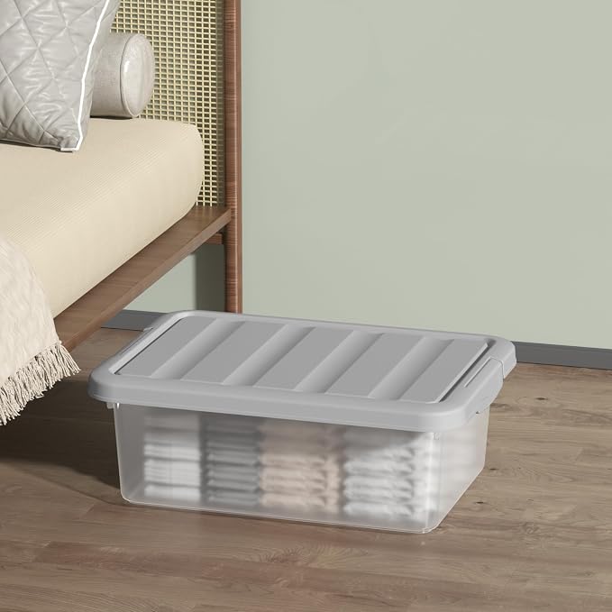2-Pack Medium Storage Bins with Lids, 14 Quart Stackable See-Through Organizing Box, Nestable Containers with Secure Latches