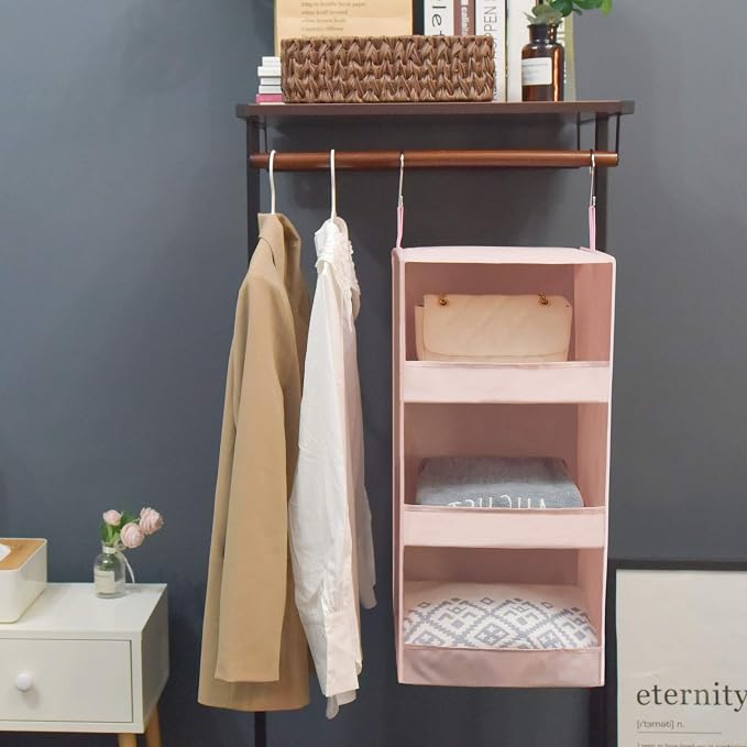 GRANNY SAYS 3-Shelf Hanging Closet Organizer, Collapsible Closet Hanging Shelves, Nursery Hanging Organizer, Pink, 29 ½" H X 12" W X 12" D, 1-Pack