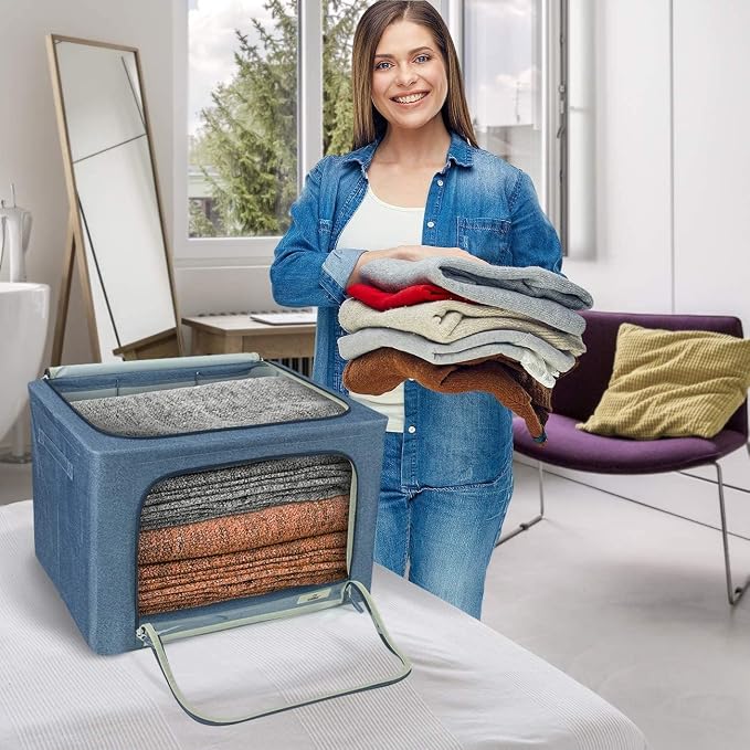 Sorbus Jumbo Storage Bins with Metal Frame - Oxford Fabric Storage Containers with Large Clear Window & Carry Handles - Stackable & Foldable Clothes Organizer Bags for Bedding Linen, Clothing & More