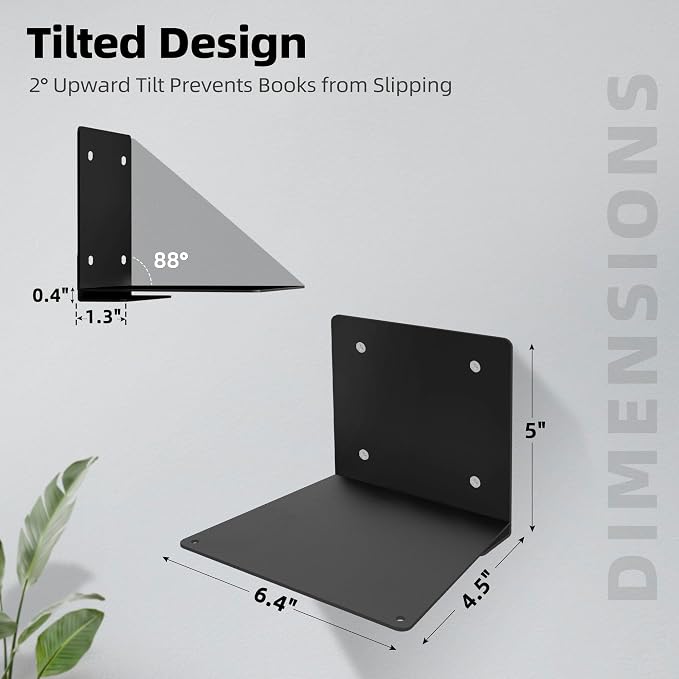 STORAGE MANIAC Floating Book Shelves for Wall Mounted Invisible Floating Bookshelves Heavy-Duty Steel Hidden Bookshelf Hanging Bookshelves for Bedroom Living Room Office, Black 4-Pack Large