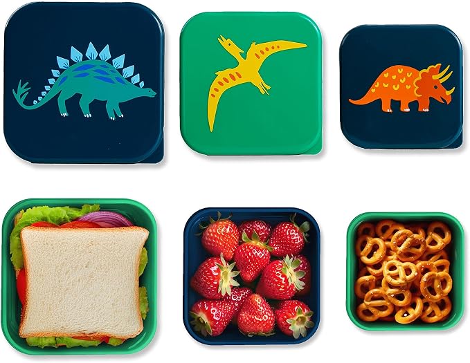 Wildkin Set of 3 Kids Nesting Food Containers for Boys – Stackable, Airtight & BPA-Free Snack Containers, Dishwasher Safe Lunch Box Containers for School & Travel, Ages 3–12 – Jurassic Dinosaurs