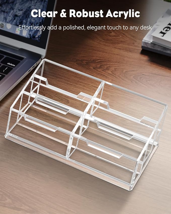 Uniclife Clear Acrylic Business Card Display Stand for Desk 6 Slots Business Card Holder for Men & Women Desktop Business Card Organizer 360 Card Capacity Card Stand for Office Home Exhibition