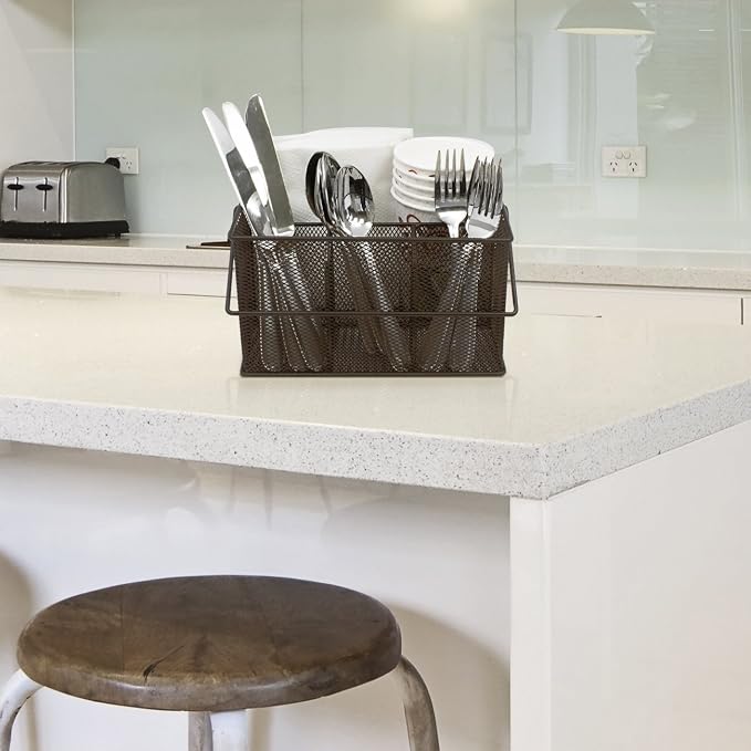 Sorbus® Utensil Caddy — Silverware, Napkin Holder, and Condiment Organizer — Multi-Purpose Steel Mesh Caddy—Ideal for Kitchen, Dining, Entertaining, Tailgating, Picnics, and much more (Bronze)