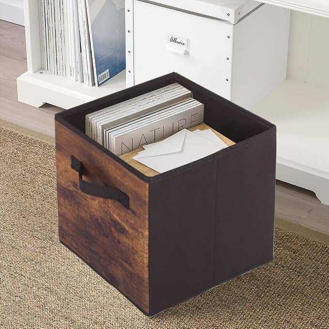 ShellKingdom Storage Bins, Foldable Fabric Storage Cubes And Cloth Storage Organizer Drawer For Closet And Toys Storage, 6 Pack (Retro Wood Pattern)