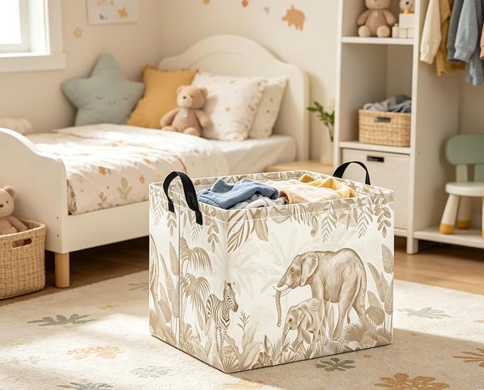 Rectangular Baby Kids Storage Basket for Home Kitchen Girls Cute Toy Storage Bin Organizer Shelf Book Room Decor(Animal)