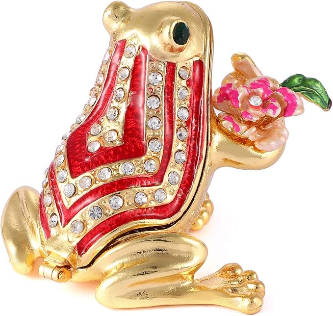 QIFU Hand Painted Enameled Frog Decorative Hinged Jewelry Trinket Box Unique Gift for Home Decor