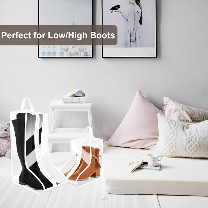 CiBiZi Clear Boot Bags Organizer for Travel Waterproof Cowboy Boots Bag Portable Shoe Travel Bag for Women Hangable Ski Boot Bag Dust-free Tall Boot Storage Bag (4Big-White)