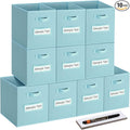 11x11 storage cube bins (Set of 10) Foldable Fabric storage cubes with 10 Labels Window Cards & a Pen,11 inch cube storage bin,Closet Organizers for Shelves,Cubby Organizer Boxes,Blue