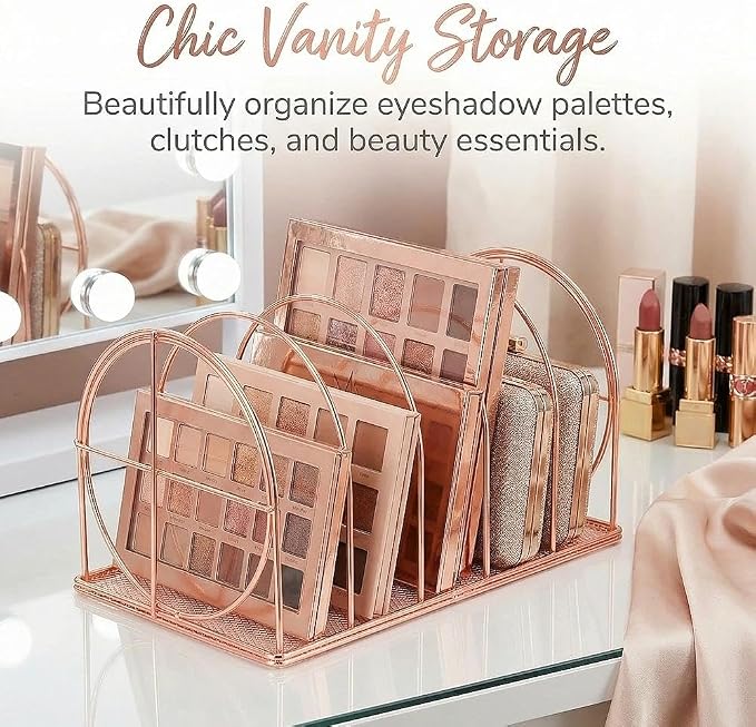 File Sorter Organizer, 5 Section Magazine Holder Rack, Desktop Round Wire Book Stand for Mail, Paper, Document, Folder, Record and Desk Accessories, Rose Gold