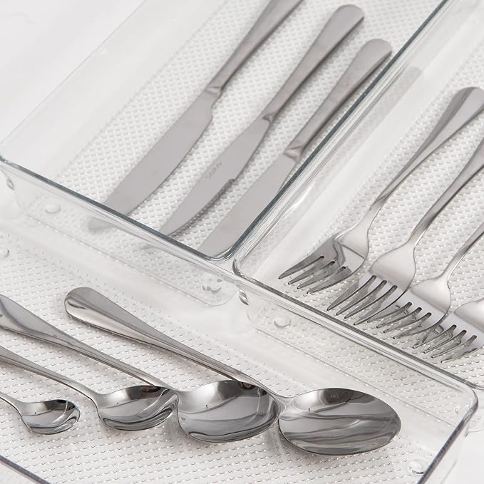 3 Pack Large Clear Plastic Drawer Organizer Tray Cutlery Utensil Makeups Drawer Organizers 12" X 6"