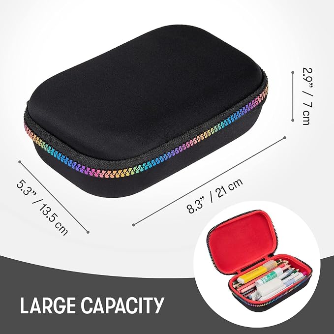 ZIPIT Black & Rainbow Pencil Box for Girls, Cute Pencil Case for School, Large Capacity Stationery Organizer Box