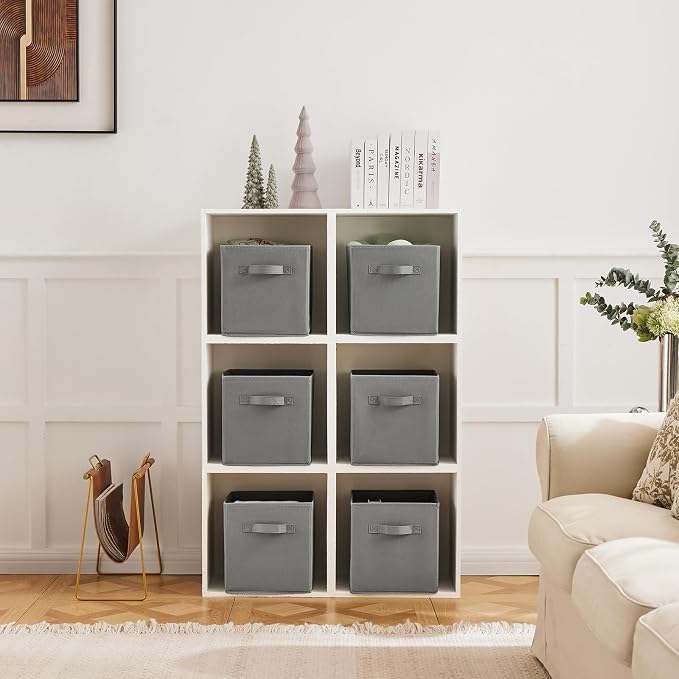 MAX Houser 6 Pack Foldable Fabric Storage Bins with Handles - Ideal for Closet Organization, Bedroom (Grey, 10.5"x10.5"x11")