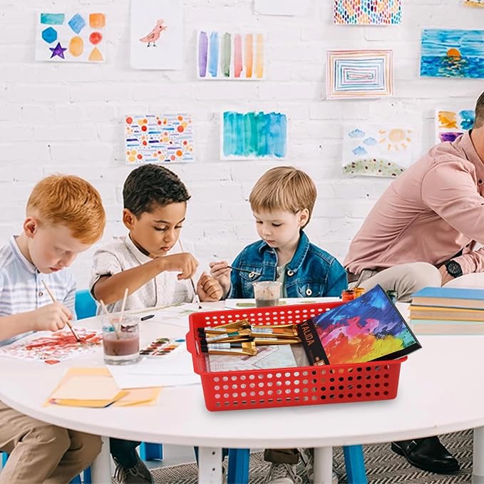 6-Pack Stackable Paper Trays with Handles, Modern Desktop Organizer for A4 Documents, Homework Turn-in Bins for Classroom & Office Use (Rainbow)