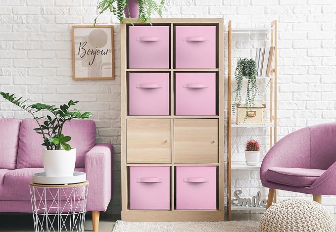Sorbus Storage Cubes - 11 Inch Foldable Fabric Baskets for Organizing Pantry, Closet, Shelf, Toy Box, Cubby - 6 Collapsible Cloth Cube Storage Bins for Home, Nursery, Playroom, Bedroom (Pastel Pink)